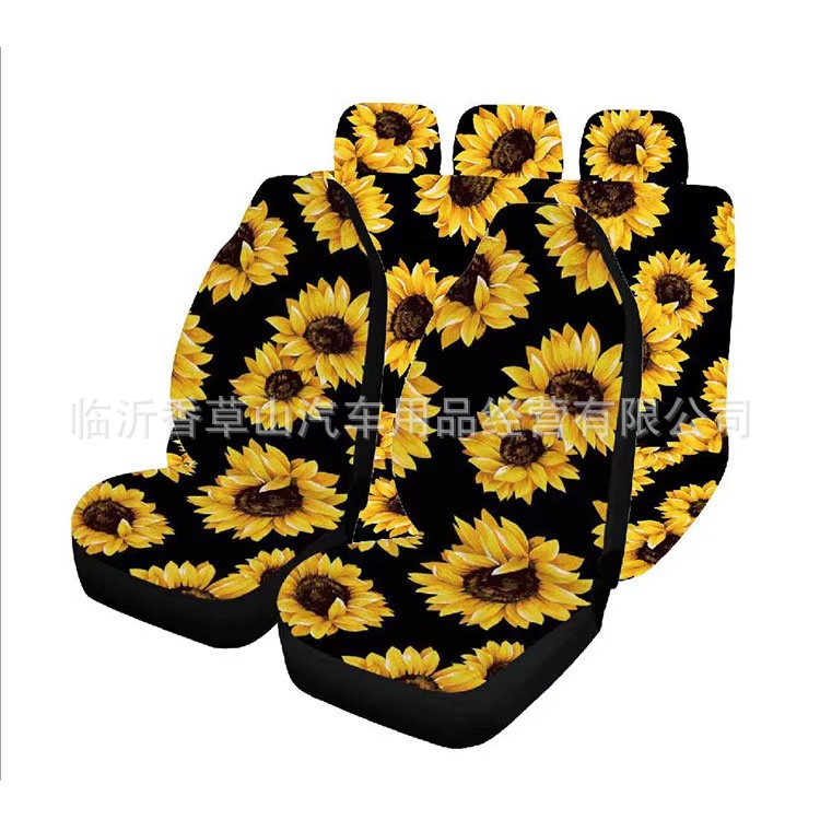 Flor de sol de comercio exterior automóvil transfronterizo girasol asiento cubierta 24 piezas eBay Amazon cinco asientos más accesorios interiores image 3