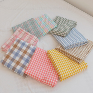 O5X2 [] Retro Plaid Pure Color Washed Bed Sheetss Student Bed Sheetss Home Colorful Single Fitted Bed Sheets Pillowcase Qinxuan