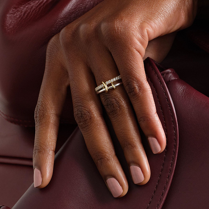 S925 Sterling Silver Double Layered Diamond Ring Style Color Block Design Elegant Understated Luxury For Women_voghion.com