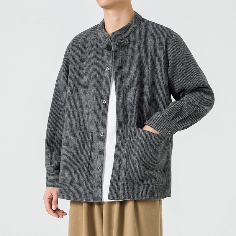 Куртка с вертикальным воротником, Мужская весенне-осенний костюм в китайском стиле ретро, новый китайский мужской костюм Тан Модная рубашка