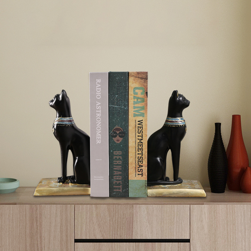  Retro Egyptian Cat Bookend Resin Light Luxury Entrance Study Bookcase Decoration Model Room Decoration Black Cat Bookend