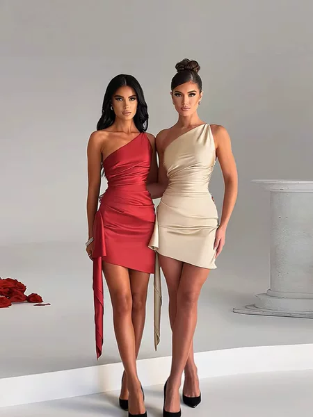 2025 European and American Clothing Cross-Border New Summer Sexy Sloping Shoulder Slim Waist Sleeveless Dress Women's Summer High-End Sense