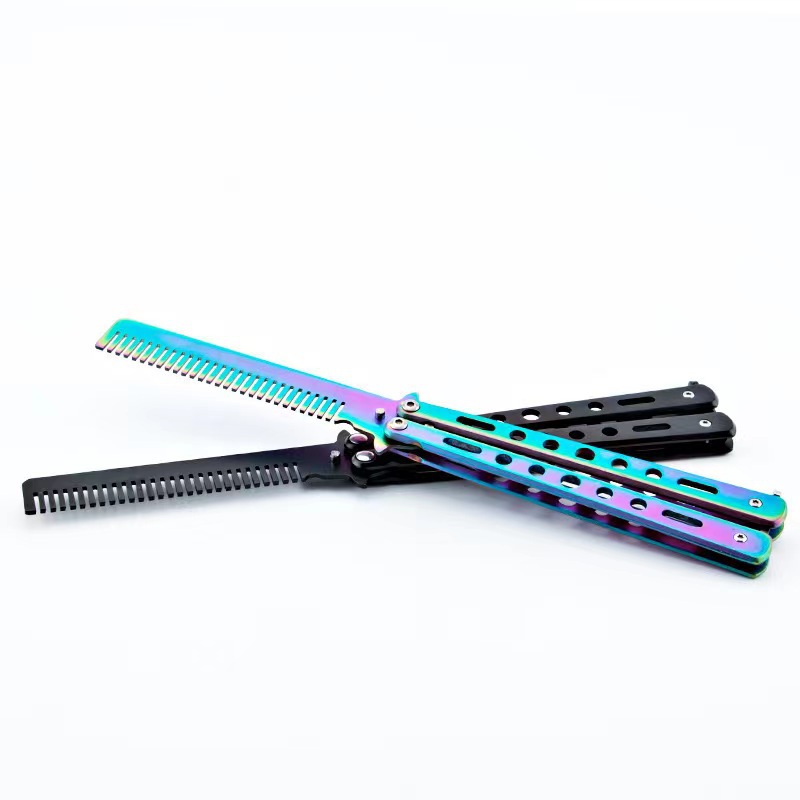 Práctica acampar al aire libre práctica peine cuchillo (hoja no abierta) mariposa peine herramienta de la práctica peine de la mariposa