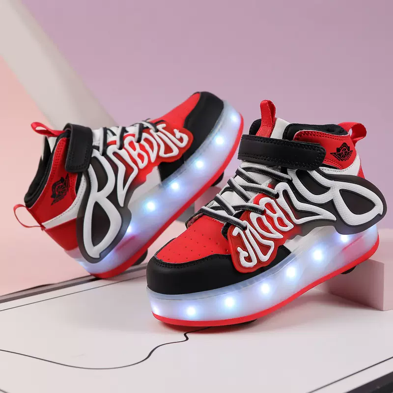 跨境暴走鞋轮滑充电四轮款学生隐形溜冰鞋自动款成人可走路代步鞋