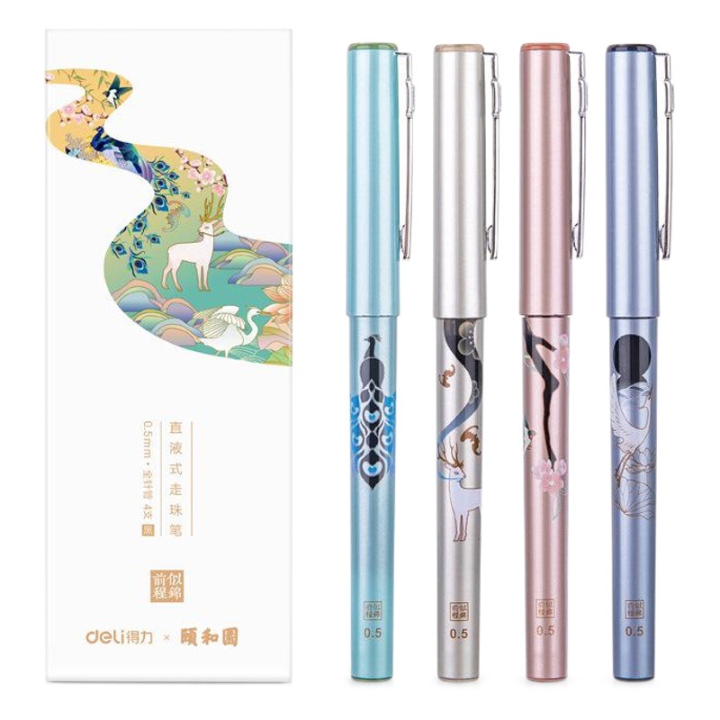 Deli Traditional Chinese Style Summer Palace s852 Direct Liquid Ball Pen Gel Pen Full Needle Black Student Pen