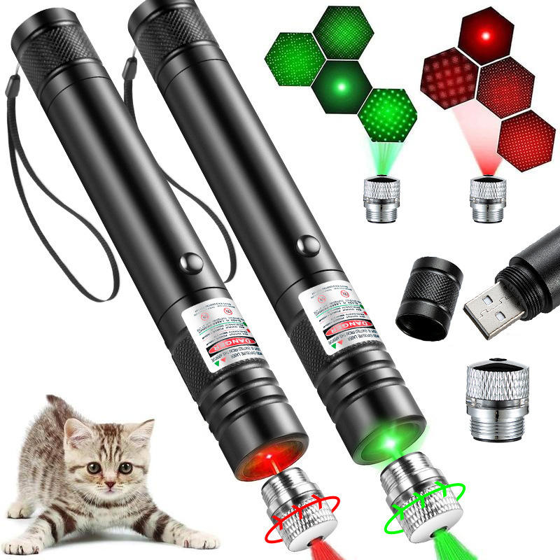 Laser Light Flashlight Laser Light Kitten Toy Red and Green Light Starry Sky USB Charging Infrared Cat Teasing Laser Pen