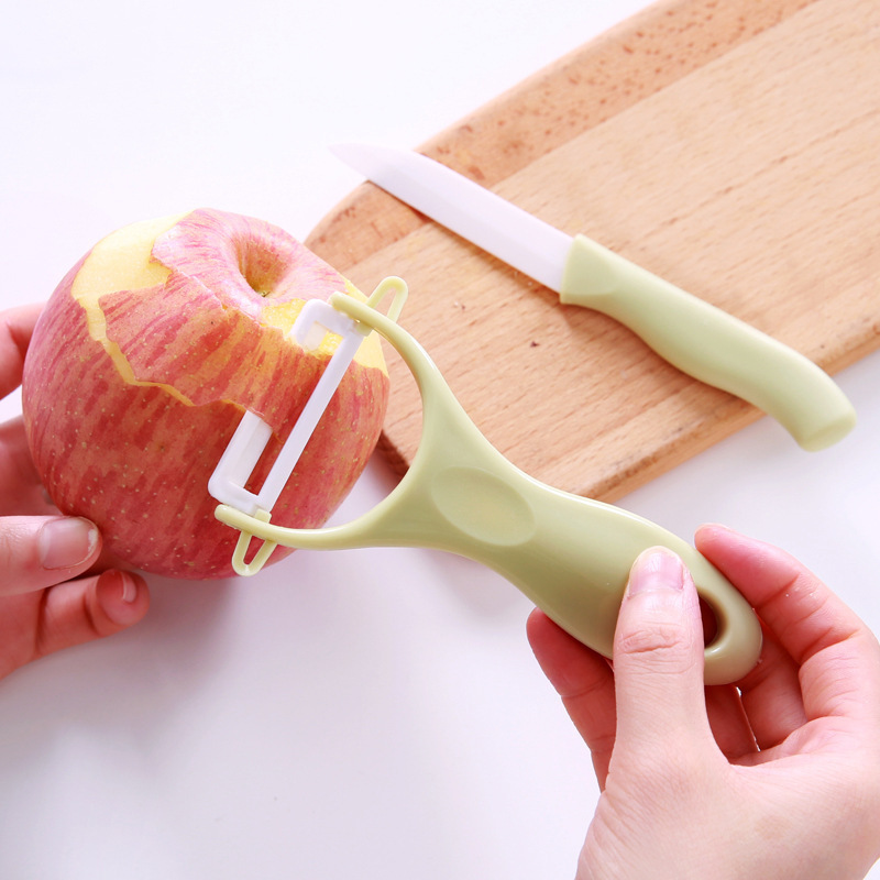 Juego de cuchillos de tres piezas con funda, cuchillo de cerámica, cuchillo de cerámica para frutas, pelador de melón, juego de dos piezas de cuchillos de cerámica