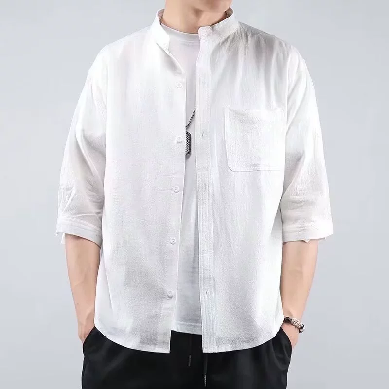 Белая летняя тонкая рубашка, oversize, хлопок и лен