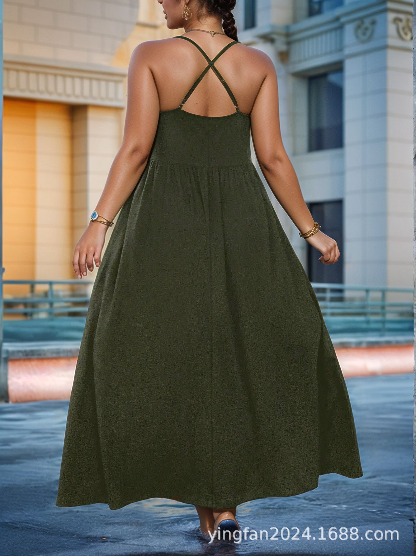 Amazon TikTok más comercio exterior transfronterizo Europa y Estados Unidos ropa de mujer de tamaño grande nuevo vestido de moda verde con espalda abierta image 3