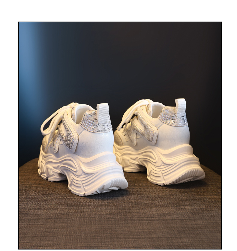 Giày sneaker nữ đế dày tăng chiều cao phong cách thể thao đính đá rhinestone — màu trắng chi tiết 20