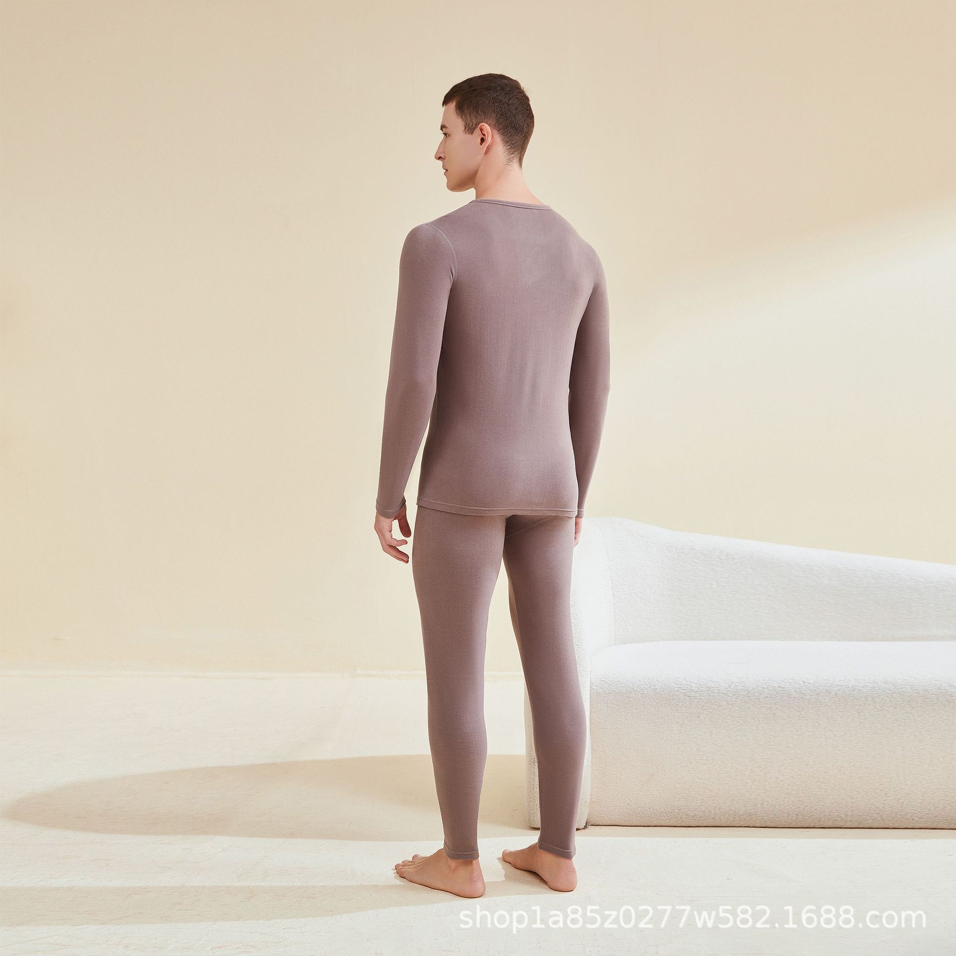 Spot nuevo traje térmico de fibra acrílica, pantalones de manga larga con cuello redondo para hombre, otoño e invierno, traje de ropa interior antibacteriana