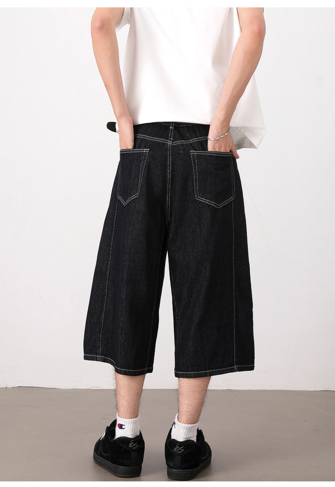 Quần jean short nam 7/10 dáng rộng suông phong cách denim cổ điển — Màu xanh da trời chi tiết 10