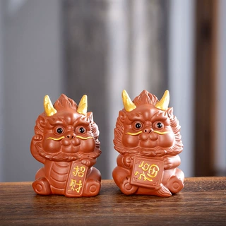 彩金工艺招财紫砂龙年貔貅茶宠摆件精品可养个性茶玩茶桌茶台配件