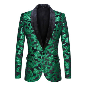 Jazz dance coats blazers for men youth man green velvet shawl collar sequins blazer single shiny west party dresses wedding singer