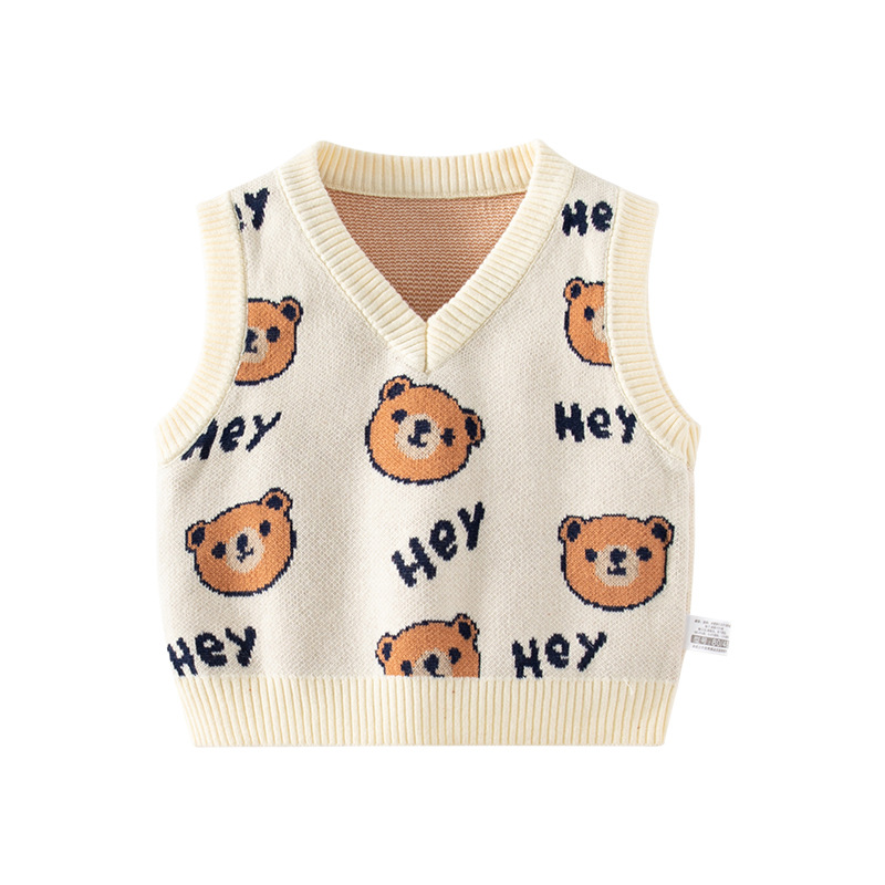 Estilo coreano lindo bordado oso bebé chaleco primavera y otoño puro algodón clase A niños Chaleco de punto bebé chaleco ropa exterior
