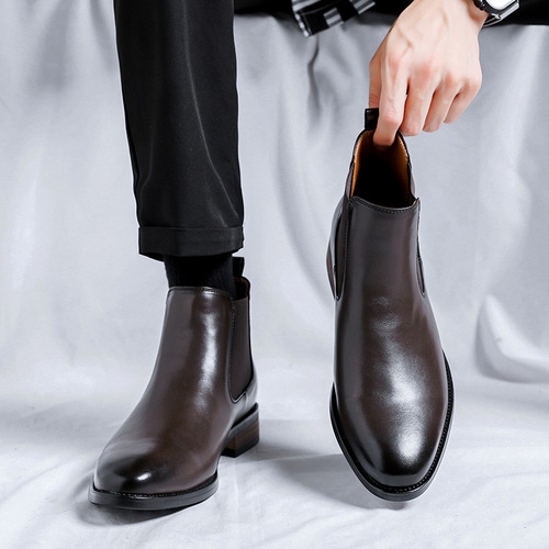 Black British Chelsea men's high-top simple high-end casual business formal pointed leather boots 8100-R