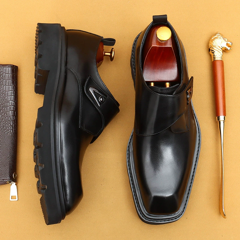 [VIP эксклюзивная] туфли на толстой подошве кожаные липучки для мужчин корейские кожаные липучки