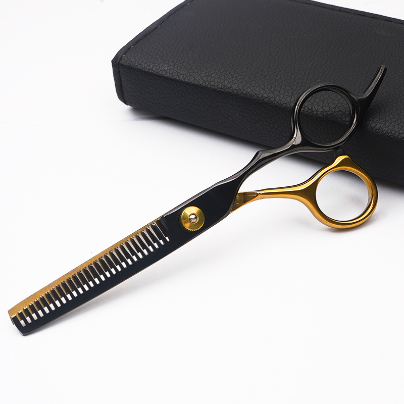 Forbici✂Forbici da parrucchiere a denti piatti in acciaio inossidabile nero e oro, set professionale per il taglio dei capelli_voghion.com