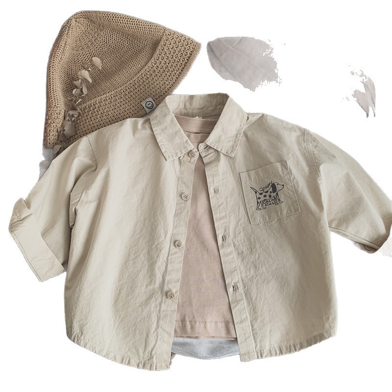 Nuevo estilo japonés y coreano de ropa infantil para hombres y mujeres bebés camisa versátil primavera y otoño ropa infantil base de dibujos animados con solapa camisa de manga larga