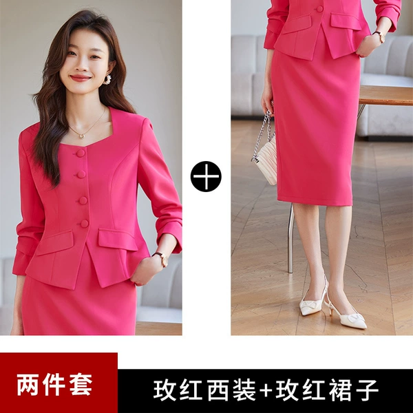 Red classic suit jacket, skirt
