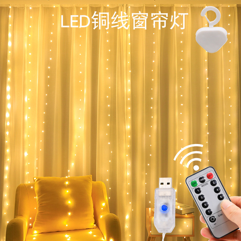 Amazon Best Selling 3*3m 300led Luminous Copper Wire Curtain Light…