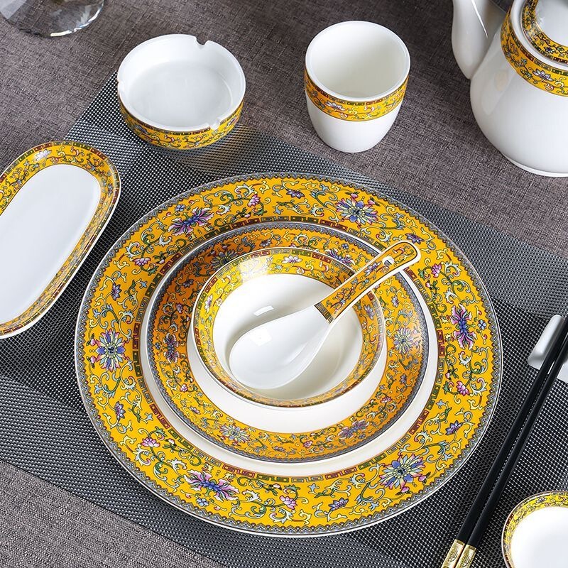 Chinese-style ceramic tableware set, hotel three-piece bowl and plate set, high-end restaurant four-piece set, hotel ceramic tableware Chinese-style ceramic tableware set, hotel three-piece bowl and plate set, high-end restaurant four-piece set, hotel ceramic tableware