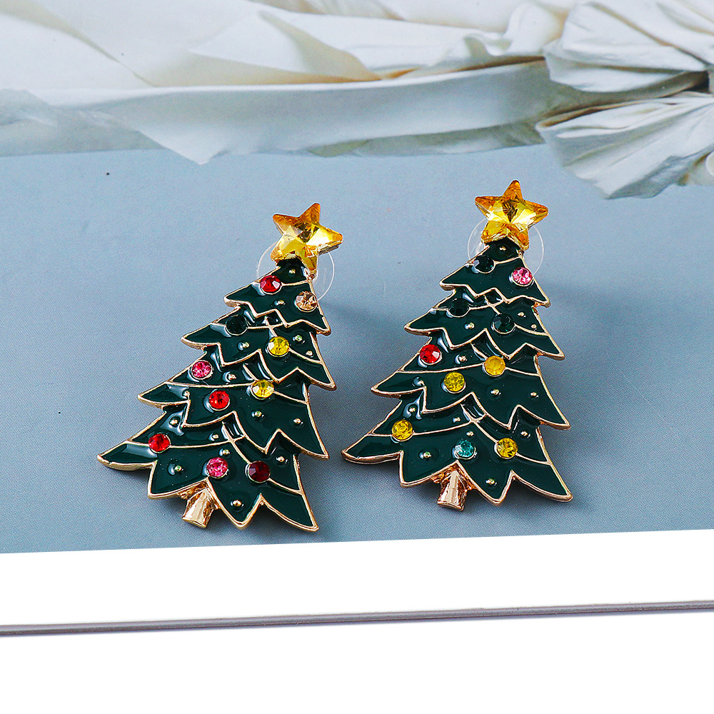 New Creative Christmas Gifts Diamond-studded Christmas Tree Alloy Earrings display picture 4