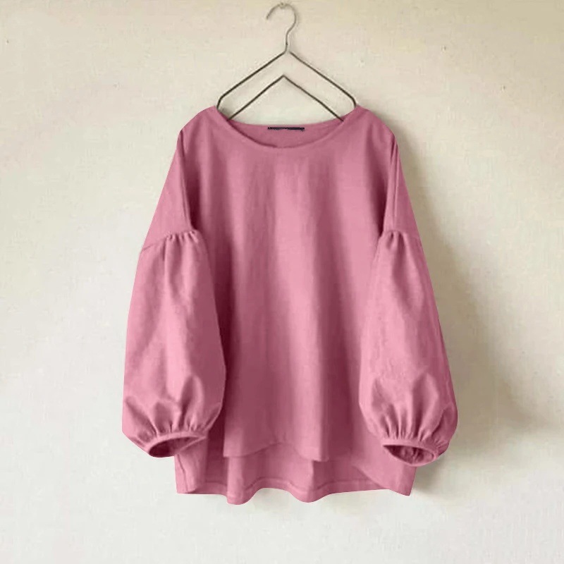 Elegant Retro Long Sleeve Blouse For Women Solid Colour Work Top_voghion.com