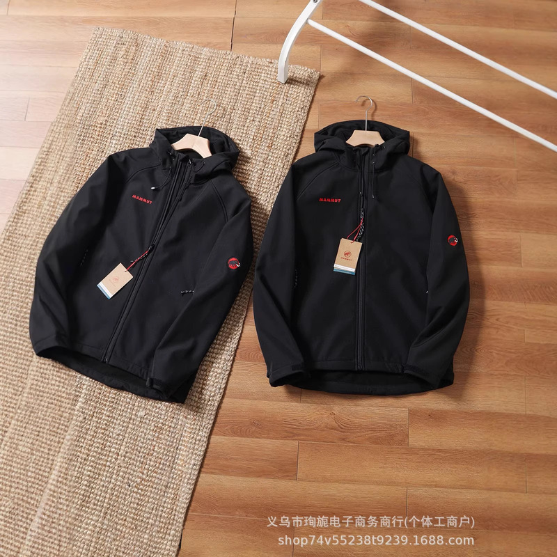 Dropshipping Spring/Summer Style Mammoth Clion Red Label Embroidered Fleece-Lined Softshell Hooded Jacket