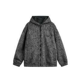 衣道古着2025秋装新品复古质感马海毛拼皮料连帽夹克宽松廓形外套