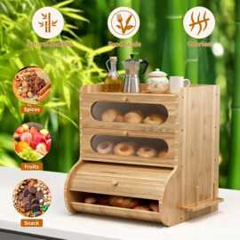 竹木面包盒桌面食物架餐桌厨房烘焙点心盒储存容器堆叠实木面包箱