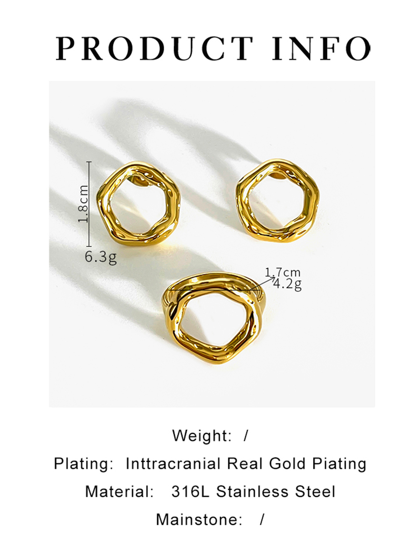Solid Color 316L Stainless Steel  Simple Style Waterproof Non Tarnish Surgical Steel Rings Earrings display picture 1