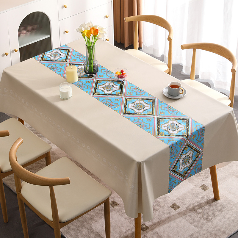 This know Nordic simple beige wish PVC tablecloth wholesale waterproof and oil-proof ins Wind tablecloth table mat tea table cloth