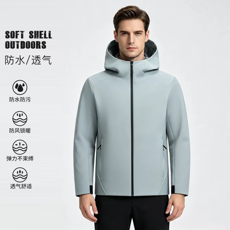 Dijia's same style softshell hooded jacket, mountain-style couple's coat, outdoor sports windproof, waterproof, breathable casual wear
