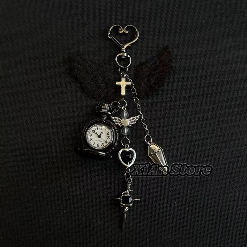 Vintage Heart Keychain Pocket Watch Pendant Star Moon Necklace_voghion.com