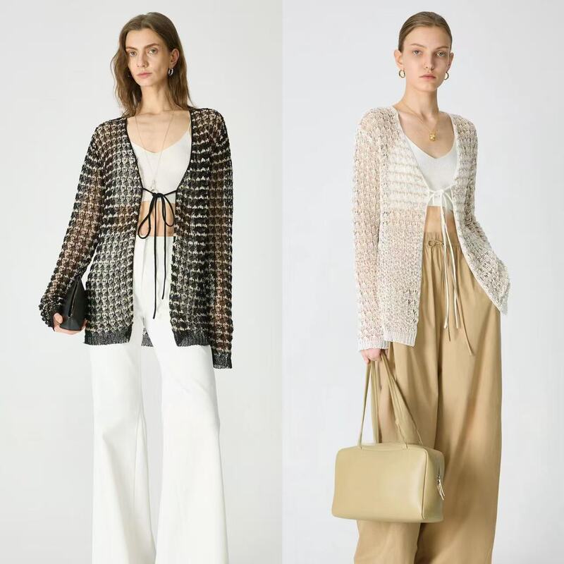 Row Popular/In-Demand Item: Japanese Paper Yarn Floral Hollow-Out Knit Fishnet Cover-Up/Cardigan for Women
