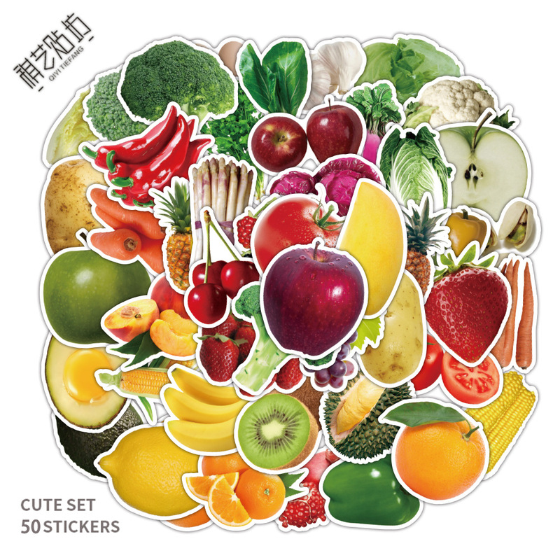 50 new fruit and vegetable fresh ins graffiti stickers notebook helmet removable BIY children stickers