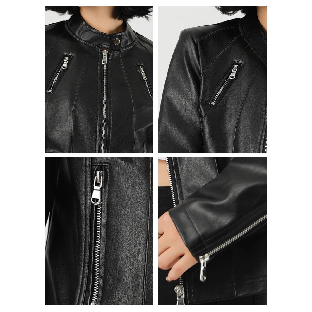 Cross-Border Fashion 2026 Nuova vestibilità Giacca in pelle da donna con collo alto, slim, stile europeo e americano, modello personalizzato_voghion.com
