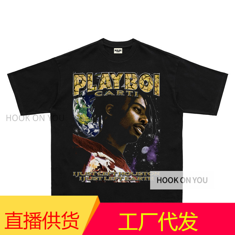 Playboi Carti Vintage Retro Hiphop Hip Hop T-Shirt Short-Sleeved Loose Printed Tee