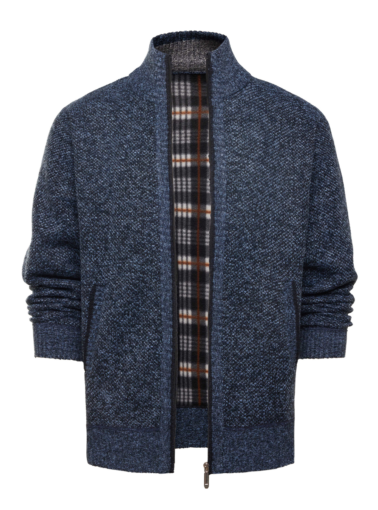 Nuevo transfronterizo Amazon otoño y invierno nuevo aguja fina de alta calidad para hombres con cardiganas de vello de cuello de pie abrigo de suéter cálido