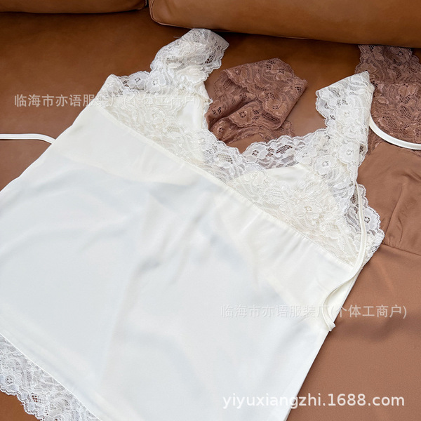 Spring retro lace solid color silk comfortable trousers