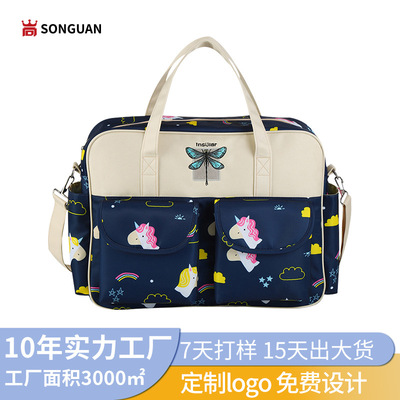 Cross border Amazon waterproof nylon printing One shoulder Mother bag Messenger portable Mother-Baby Pack capacity Mummy Bag