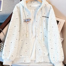 女童波点外套2025春款连帽卫衣开衫春秋中大童褂子慵懒风夹克衫潮