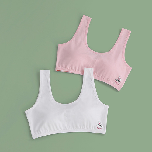 Pure cotton development period vest for girls and students with slings for older children, junior high school students and girls, double-layered anti-bump bras.