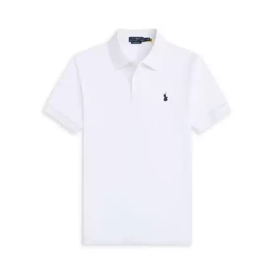 Summer New Embroidered Pony Logo Polo Shirt Rl Short-Sleeved Men's T-Shirt Casual Simple Lapel Pure Color Trendy