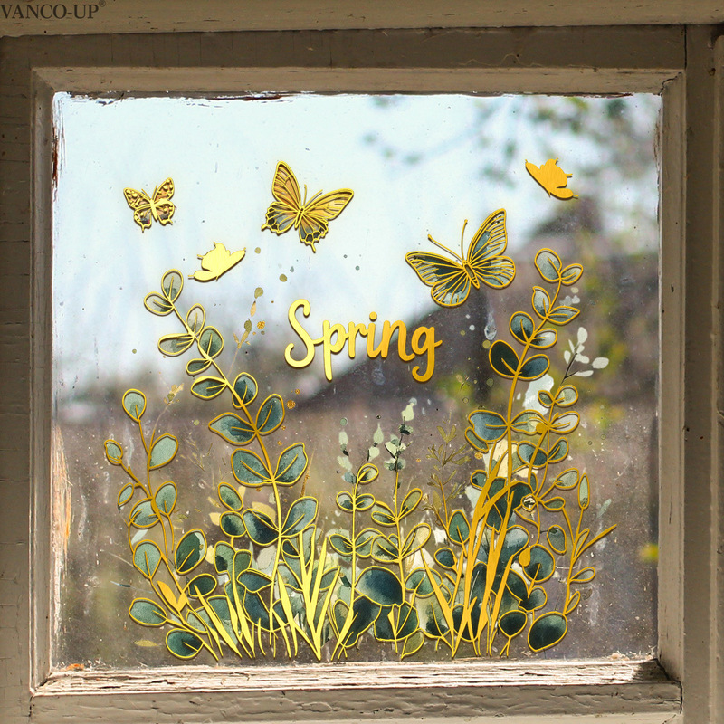 Ca20097 Floral Butterfly Decorative Gold Foil Window Sticker Bathroom Bedroom Window Home Decoration Self-Adhesive Wall Sticker Decal Ca20097 Floral Butterfly Decorative Gold Foil Window Sticker Bathroom Bedroom Window Home Decoration Self-Adhesive Wall Sticker Decal