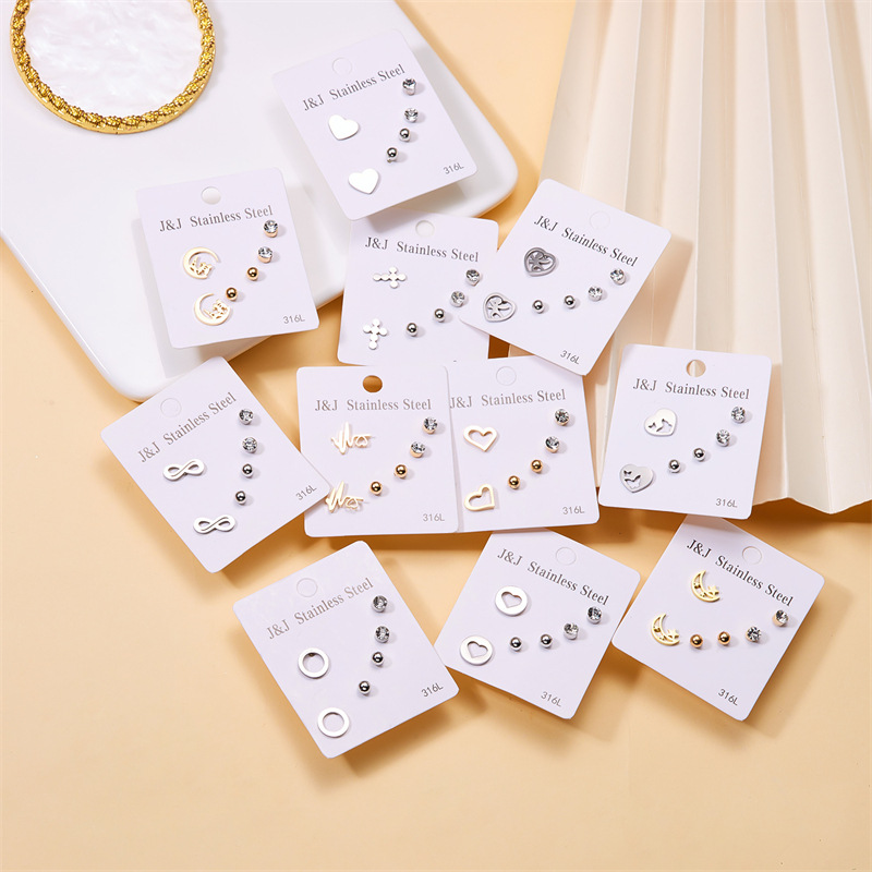 Wholesale Jewelry Simple Style Star Tree Heart Shape Stainless Steel Alloy Rhinestones Plating Inlay Ear Studs display picture 2