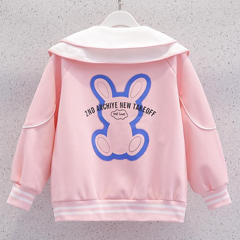 여아 코트, 봄, 가을, 아동 야구 유니폼, 스트리트 스웨트 셔츠, 가을 옷, 패셔너블한 인형 칼라, 토끼 스포츠 상의, 트렌디