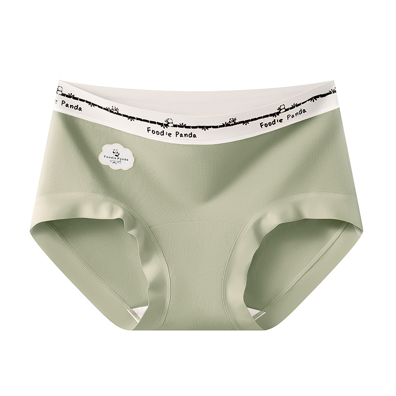 Bragas de algodón panda de color en contraste, entrepierna antibacteriana de algodón para bebés Clase A, entrepierna larga, entrepierna de algodón, cintura media, calzoncillos sin costuras para mujer
