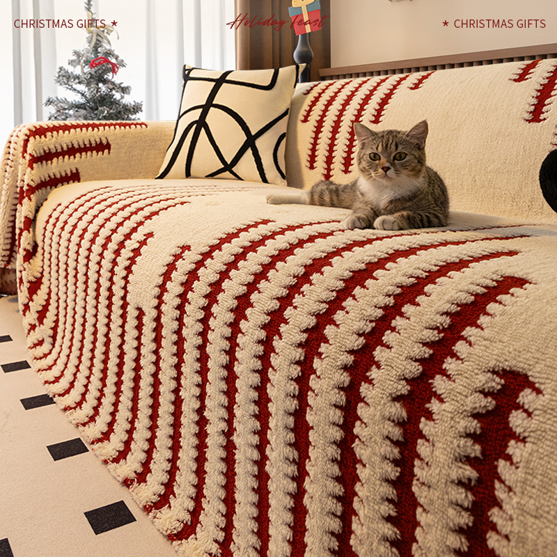 Año Nuevo rojo sensación de atmósfera sofá toalla de peluche otoño invierno 2024 nuevo todo incluido recto cojín antideslizante cubierta